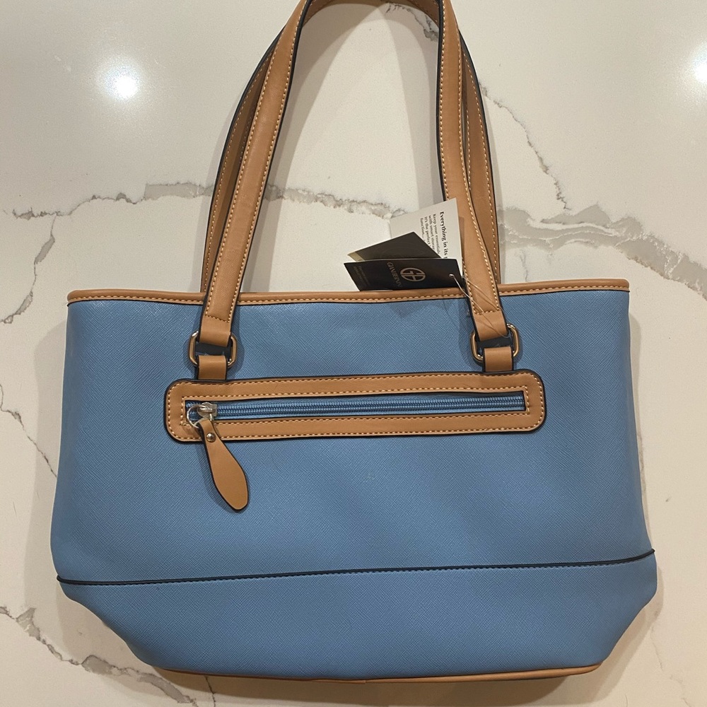 Giani Bernini Saffiano Tote Light Blue Tan NWT - Picture 8 of 16
